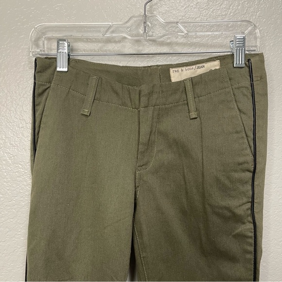 Rag & Bone Army Green Lamb Leather Trim Pants Size 26 - Picture 2 of 8